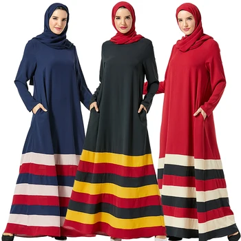 Siskakia Maxi Obleko Modne Mavrica Prugasta Mozaik Plus Velikost Obleke z Dolgimi Rokavi O Vratu, ohlapno Priložnostne Ženske Obleke Arabskem 109108