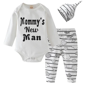 Oblačila za malčke 3pcs Newborn Baby Boy Oblačila z Dolgimi Rokavi Pismo Gospe sem Prišel Vrhovi+Hlače+Klobuk Jeseni Malčka Obleke Set 35053