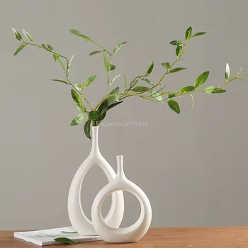 Nordijska Ustvarjalne Bele Keramične Vaze Svetlobe Luksuzni Dodatki Veter Domači Dnevni Sobi Točilne Posušen Cvet Rože Cvet Dekoracijo 515