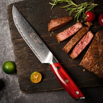 YARENH 5 Palčni Kuhar Nož Steak - 67-Plast Damask Jekla Kuhinja Orodja - Za Večerjo Mesa Slicer Noži - Premium Palisander Ročaj 84423