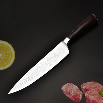 Dropship Damask Jekla Slicer 7CR17 Kuhar Dotik Kuhinjski Nož Leseni Ročaj Zahodne Kuhinje Kuhar Nož Gospodinjski Rezanjem Nož 90270