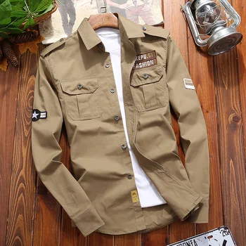Ameriške vojske majica 2019, za Moške priložnostne znamke moda vojaški stil Pomlad & Jeseni bombaž majica za prosti čas človek dolge srajce 58887