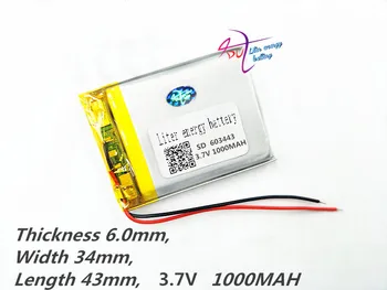 Tablični polimer baterijo, MP3, MP4, navigacija 603443 3,7 V 1000mah 101