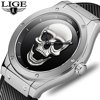 Moški 3D Lobanje Watch LIGE Nov Modni Mens Ure Top blagovne Znamke Luksuzni silikagel Watch Moških Quartz Ustvarjalne Ure Relogio Masculino 10184