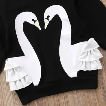Malčka Otrok Baby Dekle Bombaž Risanka Swan Dolg Rokav Lace majica s kratkimi rokavi Top Sweatershirt Oblačila 102000