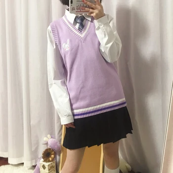 Japonski JK Jopica telovnik barva srčkan cosplay puloverju Dekle šolo telovnik Zajec srčkano živali, vijolično modra, roza 102318