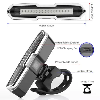 Kolo Rep Lahka, Ultra Svetla Luč Kolo USB Polnilna LED Kolesa Zadaj Lučka 5 Svetlobe Način Žarometi s Rdeča + Modra