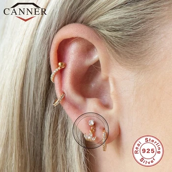 CANNER 1 par Resnično 925 Sterling Srebro Stud Uhani za Ženske, Zvezda, Luna CZ Cirkon Uhan Piercing Earings Nakit pendientes