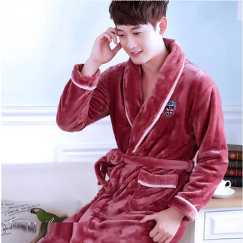 Pozimi Zadebelitev Toplo Flanela Hooded Kopalni Plašč Moški Hišna Obleke Coral Runo Kopel Haljo Moški Sleepwear Nightgown Kimono Homme
