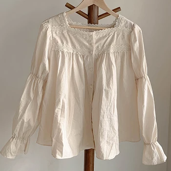 Vintage Ženske Majice Jeseni Čipke Bluzo 2021 Trdna Elegantna Jopico Dolg Rokav Šivanje Ženske Bluzo Korejski Oblačila Blusas 10955 106628