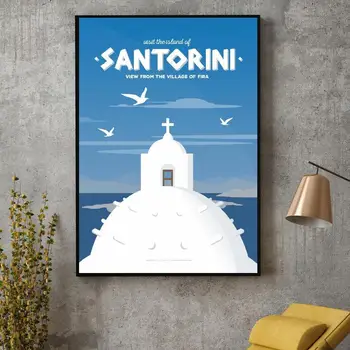Santorini Fira Vasi Platno Potovanja plakat Wall Art Slike za Dnevni Sobi Doma Dekor Brez Okvirja