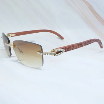 Okrasnih Očala Moških Rimless Luksuzni Carter Craved Les, Sončna Očala Diamond Odtenki Ledeni Iz Očal, Lesenih Sončna Očala 107935