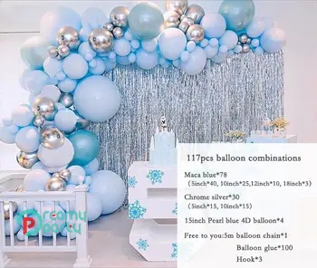 117pcs DIY Baloni Garland Arch Komplet Modre 4D Iver Balon za Rojstni dan, Poroko Baby Tuš Dekoracijo Spol Stranko Dobave