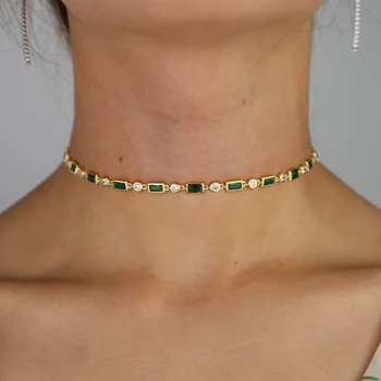 Geometrijske štruce krog kubičnih cirkonij cz postaja povezavo verige rdeča zelena kamen choker ogrlica za ženske