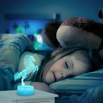 Samorog 3D LED Nočna Lučka Unicornio Stranka Risanka Lučka 7 Sprememba Barve Otroka za Spalnico Poleg Lučka Baby Darila Crack Slog, ki je Osnova