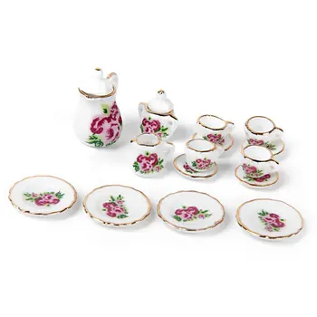 FBIL-15 kos čaj, Porcelan nastavite Lutke miniaturni živila, Kitajski rose jedi pokal