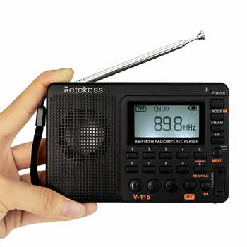 Retekess V-115 FM/AM/SW Radio Multiband Radijski Sprejemnik fm radio REC Diktafon Bas Zvok MP3 Predvajalnik Zvočnika s Sleep Timer