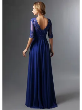 Royal Modra 2019 Mati Nevesta Obleke A-linijo Proti-vrat Pol Rokavi Šifon Čipke Dolgo Elegantno Ženina Mati Obleke, Poroka