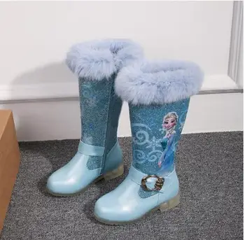 Disney Otroci Sneg Škornji Za Dekleta Risanka Zamrznjene Elsa Čevlji Princesa Elsa Dolgo Čevlji Z Krzno Nepremočljiva Škornji, Čevlji Risanka 112719