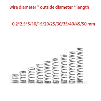 10pcs žice premera 0,2 mm, Zunanji premer 2,5 mm Dolžina 5-50 mm iz nerjavečega jekla stiskanje pomlad razširitev vzmeti