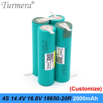Turmera 4S1P 14,4 V 16.8 V INR18650-20RM 4000 mah 20A Baterije Spajkanje Baterija za 16.8 V Izvijač Shrika in sesalnik Uporabo