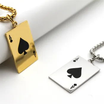 Lucky Ace Of Spades Moških Izjavo Igranje Kart Ogrlico, Obesek, Zlata/Srebrna Barva Nerjavnega Jekla Modni Nakit Darilo 11935