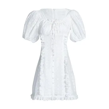 Votlo Iz Bombaža Belo Obleko 2020 Poletje Ženske High-end izrežemo Ruffles Kratko Sapo Rokav Mini Obleko Eleganten Stranka Obleko 119926