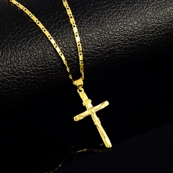 Moške Ogrlice Luksuzni Križ čar obesek ogrlice za ženske 24K rumeno Zlato Barvo ogrlice svate nakit 12048