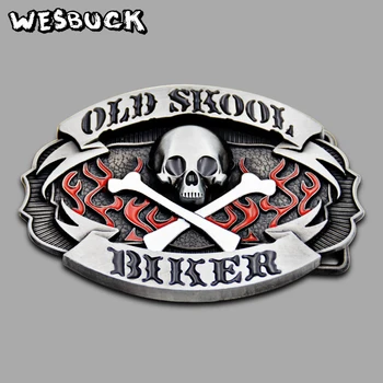 WesBuck blagovne Znamke Old Skool Biker Lobanje Belt Sponke Za Moške Dodatki za Kovinske Sponke S PU Pasu Praznična darila