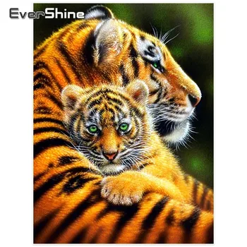 Evershine 5D DIY Diamond Vezenje Na Fotografijah Tiger Celoten Kvadratni Diamond Slikarstvo Okrasnih Navzkrižno Šiv Živali Domov Deocr