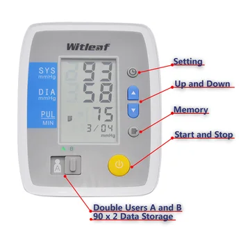 Tonometer Krvni Tlak Monitor Medicinske Opreme Tensiometro Meter Sphygmomanometer Utrip Večje Zapestnice LCD 123689