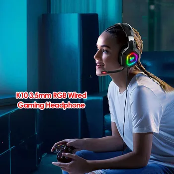 K10 3,5 mm Žične Slušalke RGB Razsvetljavo, Audio Glasbe, Gaming Slušalke z Mikrofonom Žične Slušalke Hi-fi Slušalke 12369