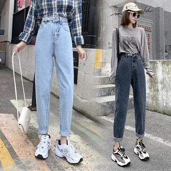 Novo Vintage ženske fant jeans za ženske mama visoka vitka jeans modra priložnostne svinčnik hlače korejski ulične traper hlače 130121