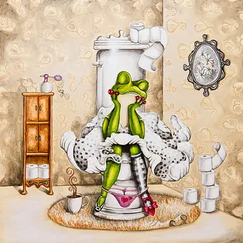 Celoten Kvadratni/Krog Vaja DIY Diamond 3D Vezenje Miss žaba, ki je sedel na wc