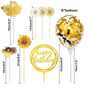 Zlato rojstni dan torta dekoracijo happy birthday cake pokrivalo papir fan banner konfeti balon ognjemet zlati torto pokrivalo zlata jih 13083