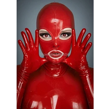 2017 rdeče Ženske, eksotične Novega modela, ročno izdelani iz Lateksa, Catsuits Kostum Seksi odprte oči in usta unisex Dihalne Maske