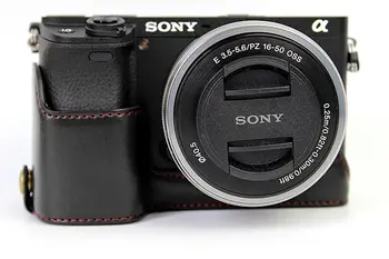 PU Usnje Dnu Fotoaparata Vrečko Primeru Za Sony A6000 A6300 A6500 Fotoaparat Strokovno Fashional pravo Usnje Pol primeru
