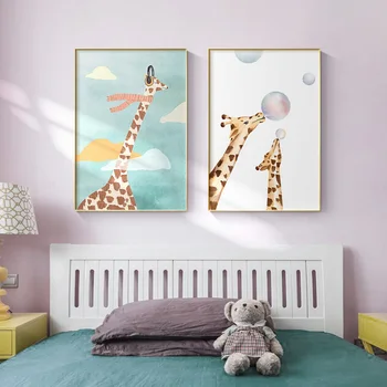Otrok Plakat Žirafa Zajček Živali Risanka Ilustracije Vrtec Tiskanja Platno Umetniško Slikarstvo Nordijska Otrok, Otroška Soba Dekoracijo Sliko 136699