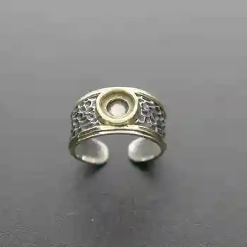 6 MM vintage stilu, medenina združila chrysoprase kamen okrogle plošče antiqued trdna 925 sterling srebro nastavljiv prstan nastavitve 1213047