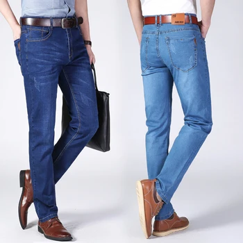 SHAN BAO moške slim naravnost udobno bombaž stretch tanek jeans 2021 pomlad poletje klasična blagovno znamko business casual kavbojke Modra