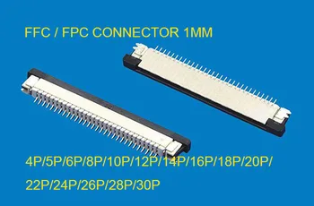 100 kozarcev FFC / FPC priključek 1 mm 1,0 mm 4 Pin 5 6 7 8 10 12 14 16 18 20 22 24 26 18 30 P Spodnji Kontaktni pravim kotom SMD / SMT ZIF