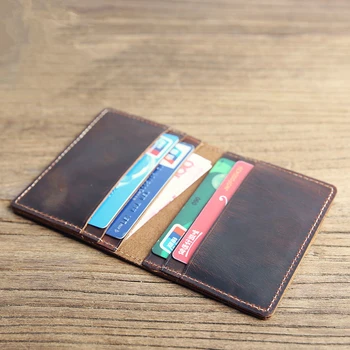 Moški pravo Usnje ID imetnik kreditne kartice kratek majhne Slim denarnice vizitke Avtobusnega prometa