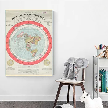 Ravno Zemlji Zemljevid Umetnosti Barvanje Svile Platno Plakat Steno Doma Dekor quadro cuadros 140700
