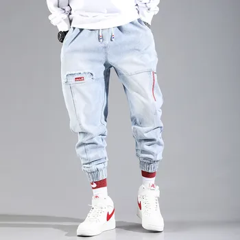 Ulične Hip Hop Tovora Hlače Moške jeans Tovora Hlače Elastična Harun hlače Joggers Hlače V Jeseni in Pozimi