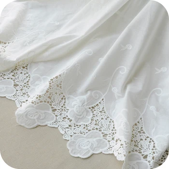 Bombažno krpo vezenine, čipke tkanine, visoko kakovostnih Ročno izdelanih DIY 3D cvet, bela 130 cm široko obleko oblačila materiala SM186 140944