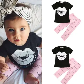 2Pcs Newborn Baby Girl Obleke T-shirt Kratek Rokav Vrhovi+Lepe Hlače, Dokolenke Obleko Nastavite Kostum 2020 Nova 141107