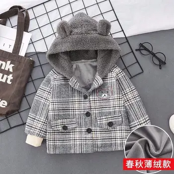 Dojenček Fant je zimski plašč 0-5 let plus žamet oblazinjeni suknjič jesen in zimo, oblazinjeni jakno otrok Kariran kapuco jakna