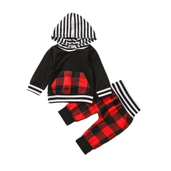 PatPat Nov Prihod V Park Jeseni in Spomladi Long sleeve hooded rdeče kariran bo ustrezala Baby Boy Otroška Oblačila