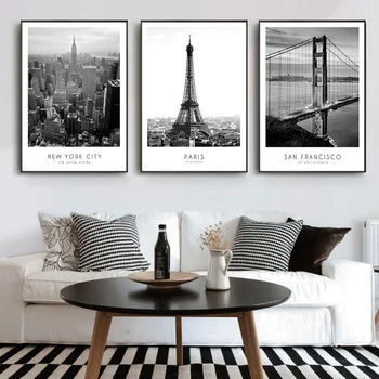 Moderno črno-bele fotografije plakatov in fotografij New Yorku, Londonu, Parizu, city wall art krajine za dnevna soba dekoracijo doma