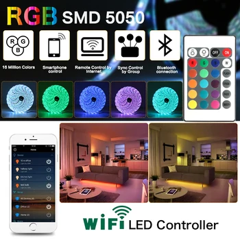 LED trak 5m 10 m 15m RGB vodoodporna led neon Prilagodljive luči 5050 DC12V 60 Led/M trakom, WIFI, Bluetooth IRRemote krmilnik napajalnik